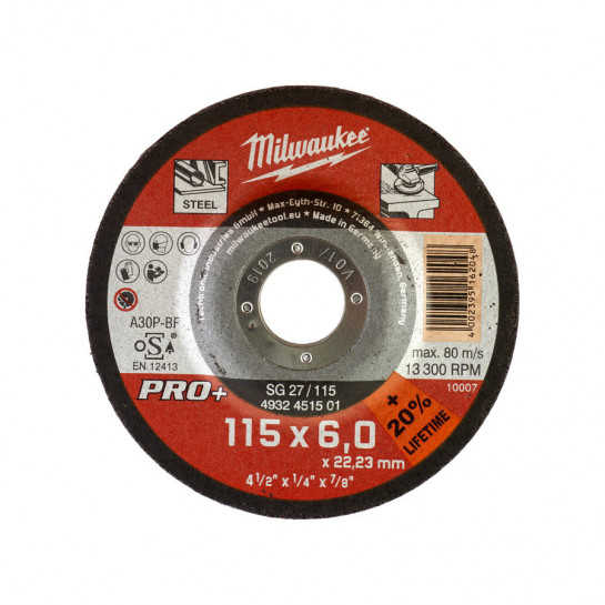 Milwaukee brúsny kotúč na kov PRO+ SG 27 / 115 x 6,0 mm